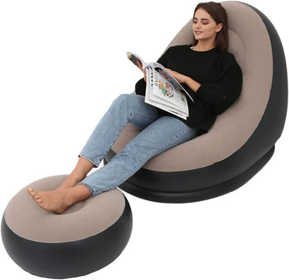 Thickened Flocking Inflatable Sofa, Lazy Sofa Bed Footstool Set